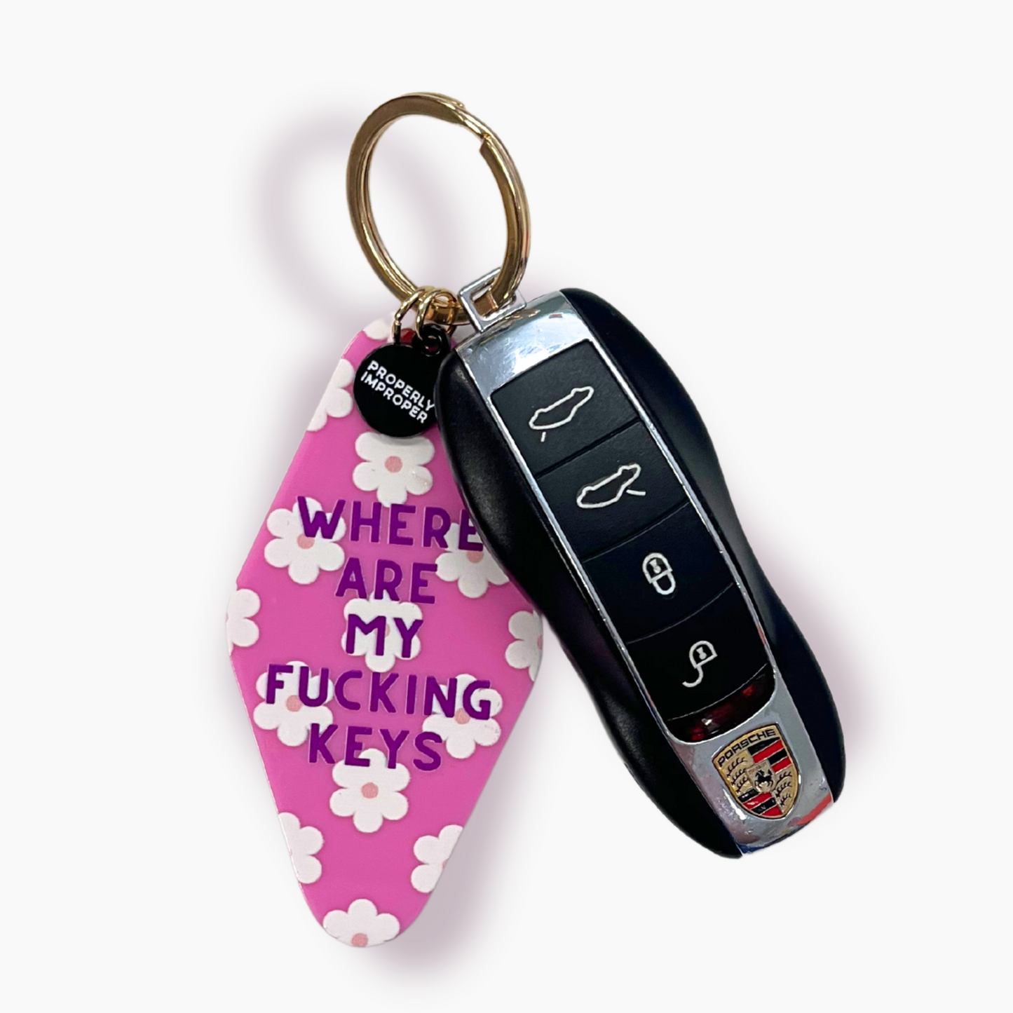 Where Are My Fucking Keys - Pink Floral Keychain