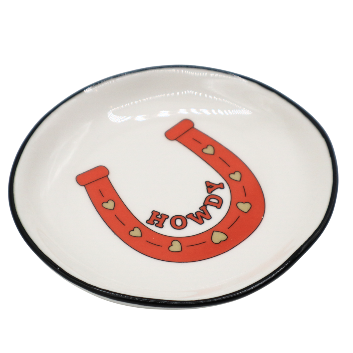 HOWDY w/ Horseshoe Round Trinket Tray - Round Trinket Tray