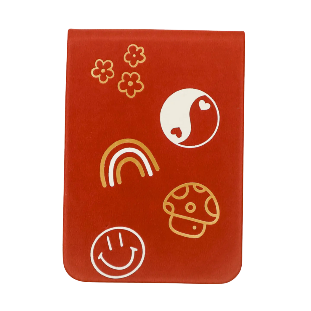 Smile Face Mushroom Rainbow Ying-Yang Flower - Leatherette Pocket Journal