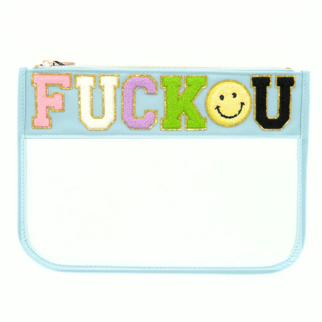 Fuck U Happy Face Clear Nylon Pouch w/ Chenille Patch Letters
