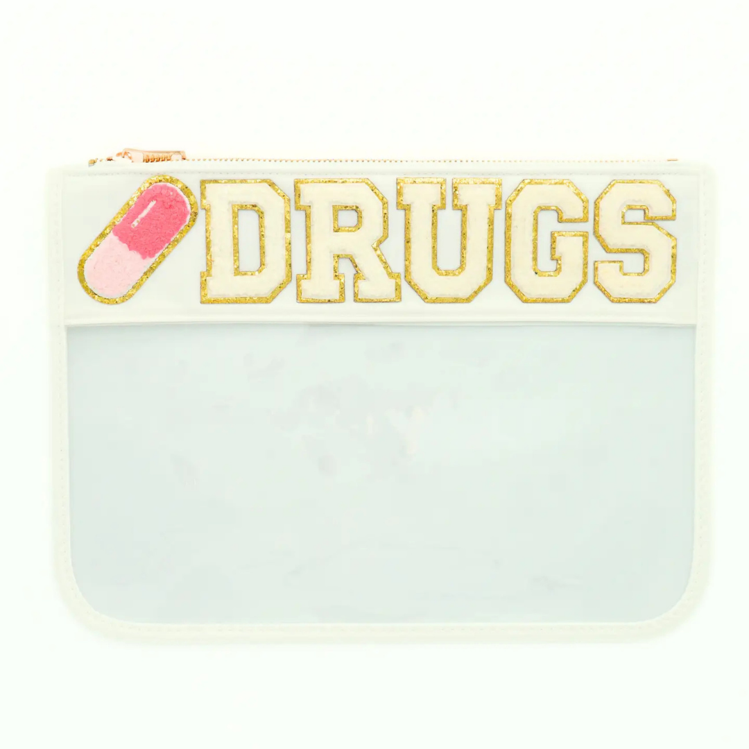 Drugs & Pills Clear Nylon Pouch w/ Chenille Letters