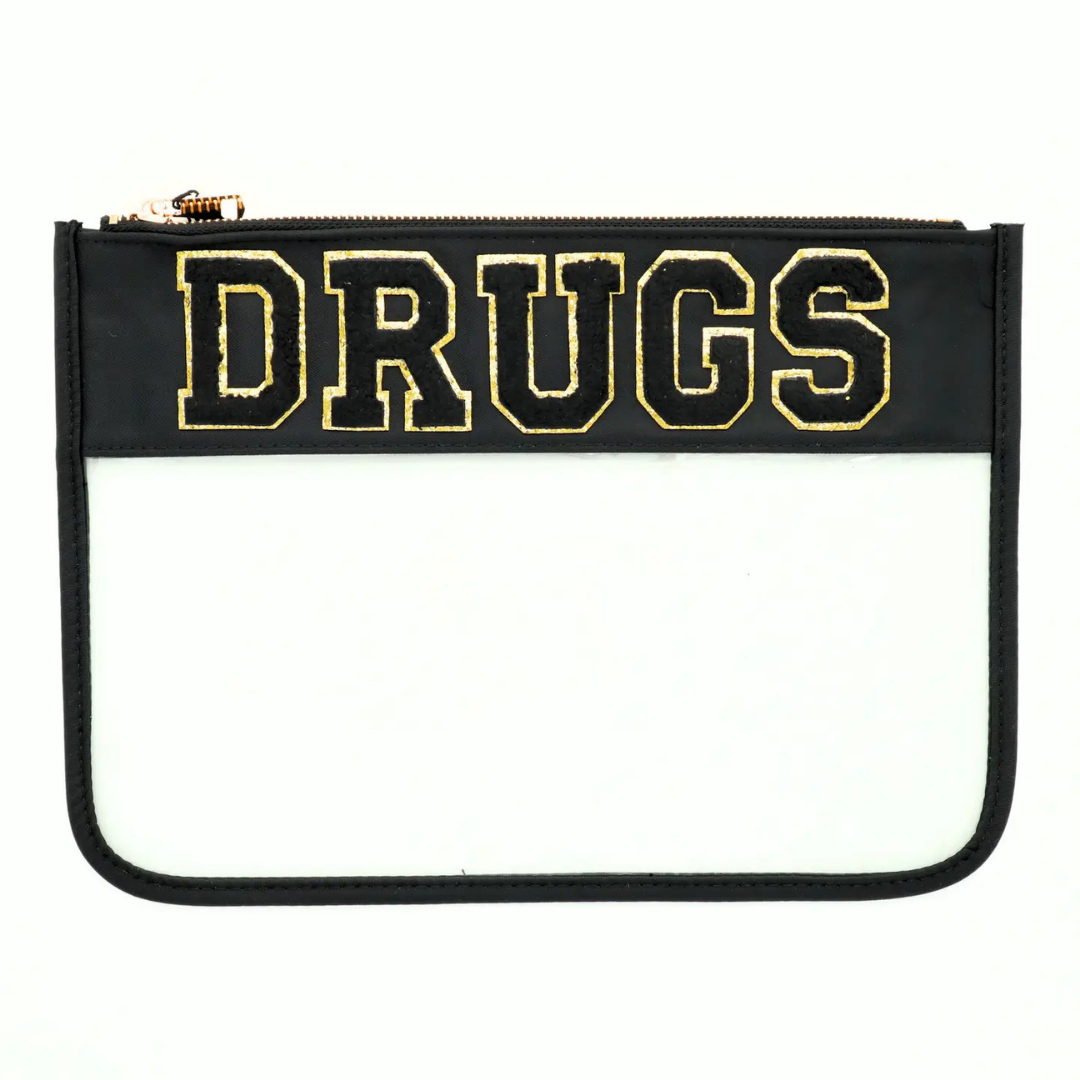 Drugs Black Nylon Clear Pouch w/ Chenille Patch Letters