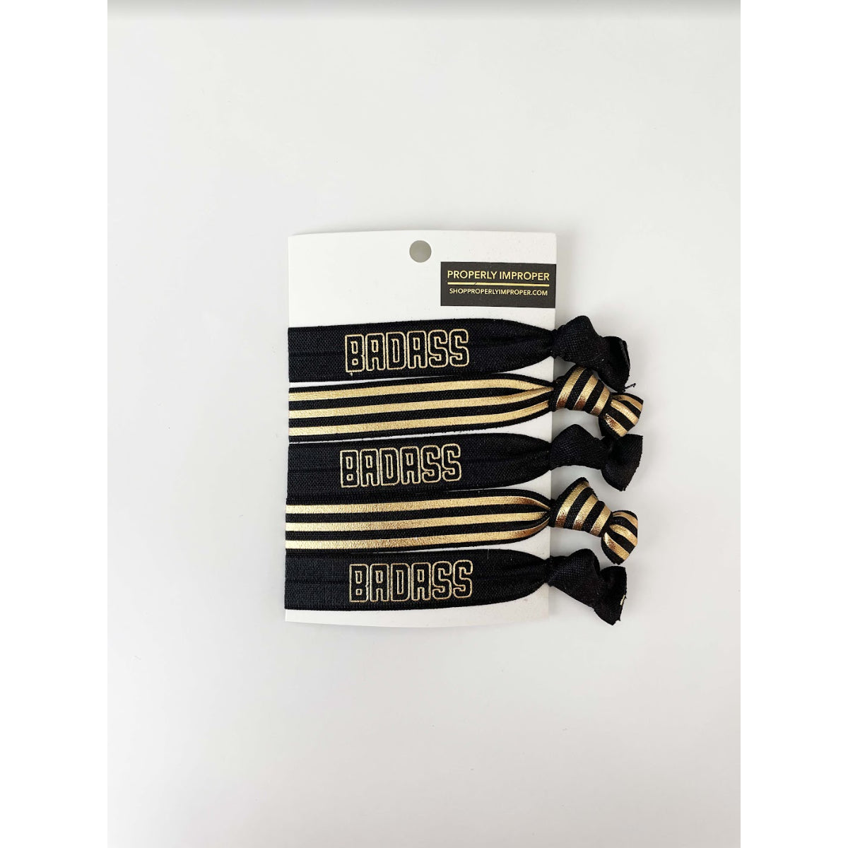 "Badass" Elastic Hair Ties - Black Gold Stripe