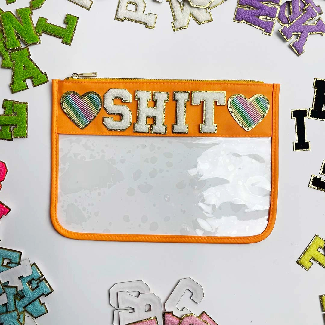 Heart & Shit Clear Nylon Pouch w/ Chenille Letters