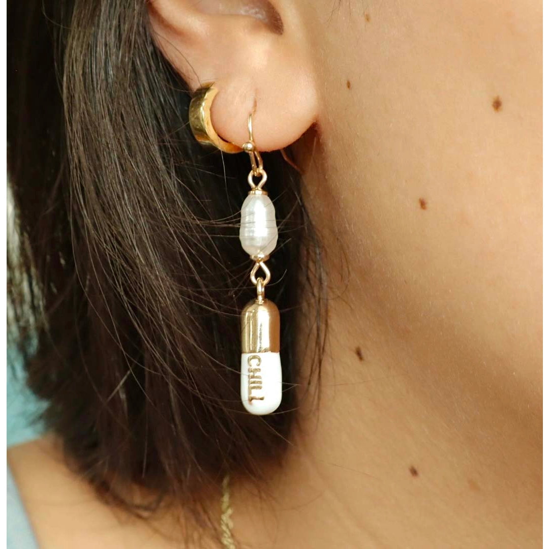 Chill Pill Earrings - White – Properly Improper