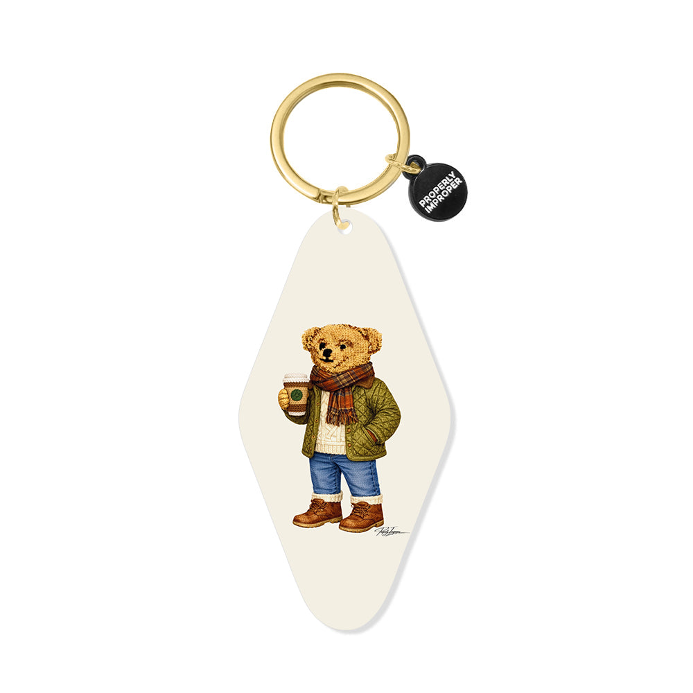 Scarf and Coffee Bear - Printed Keychain