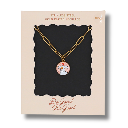 Dog with Small Heart Round Charm - Gold Plated Necklace