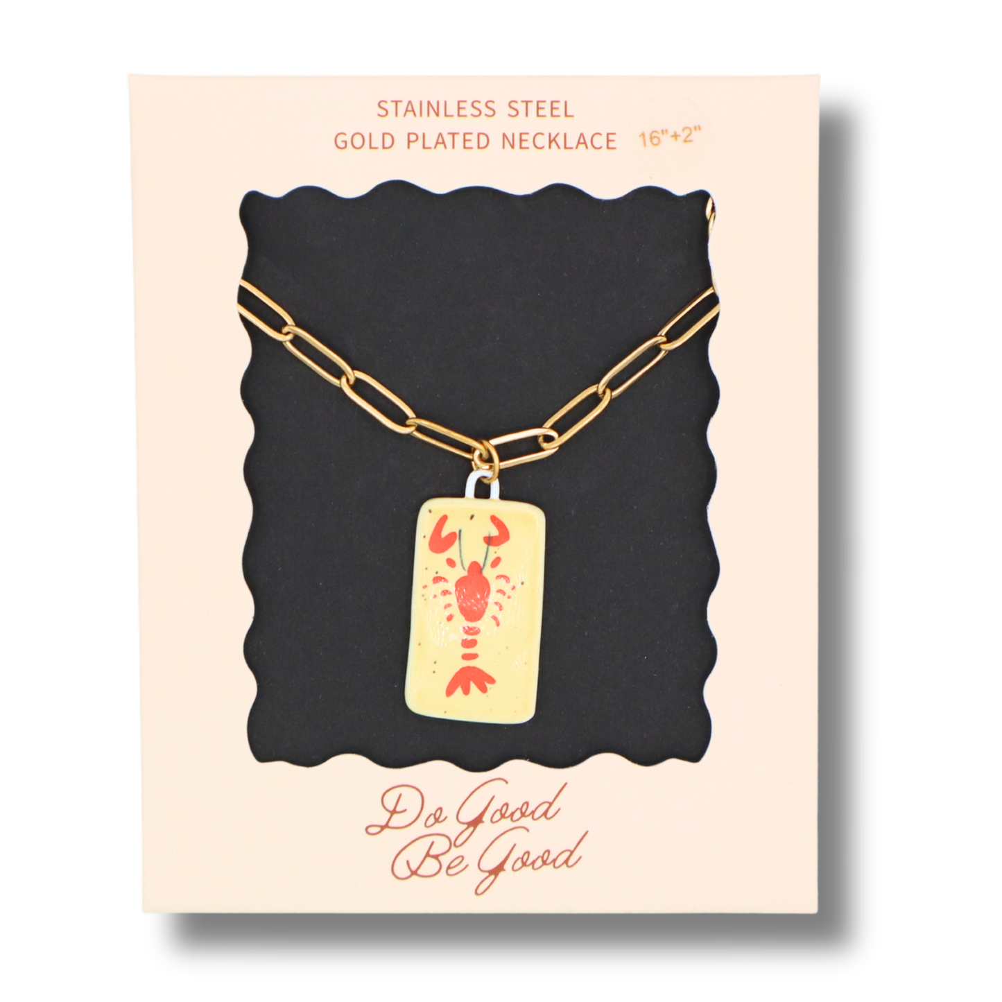 Lobster Rectangle Charm - Gold Plated Necklace