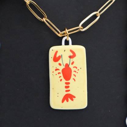 Lobster Rectangle Charm - Gold Plated Necklace