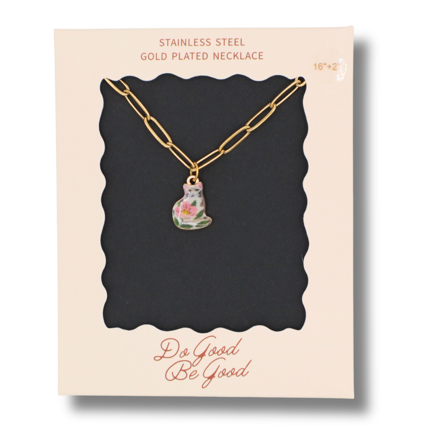 Black and Grey Cat Charm - Gold Plated Necklace
