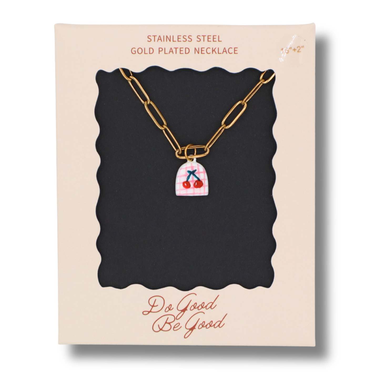 Double Cherry Arc Charm - Gold Plated Necklace