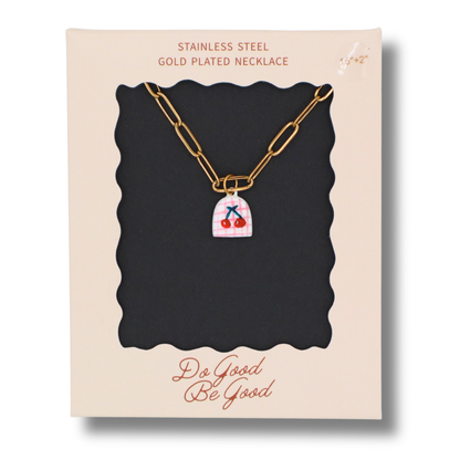 Double Cherry Arc Charm - Gold Plated Necklace
