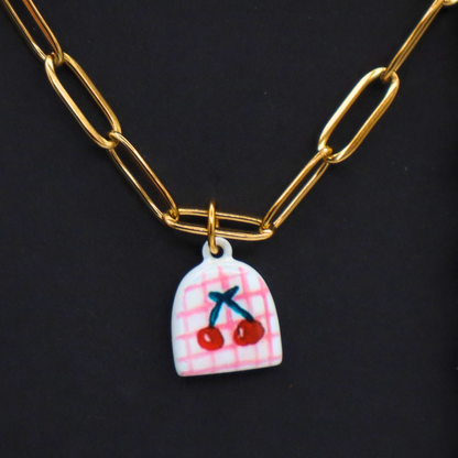 Double Cherry Arc Charm - Gold Plated Necklace