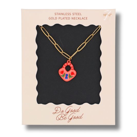 Padlock With Flowers Charm - Gold Plated Necklace