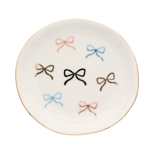 Round Trinket Tray Multicolor Bows