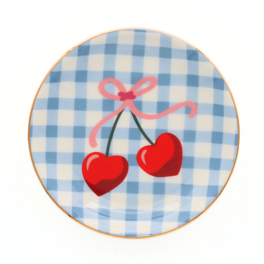 Gingham Cherry - Round Trinket Tray