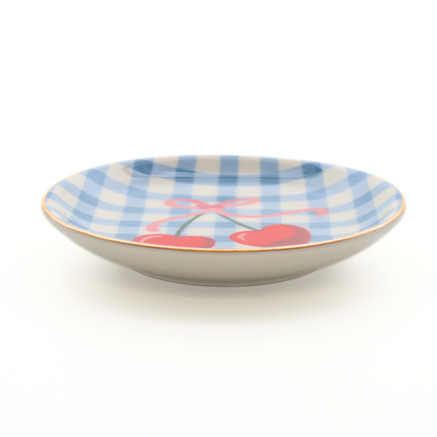 Gingham Cherry - Round Trinket Tray