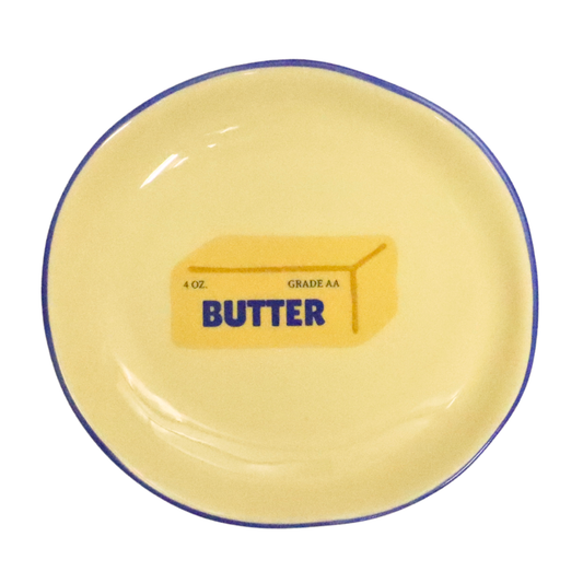 Butter with Blue Rim - Round Trinket Tray