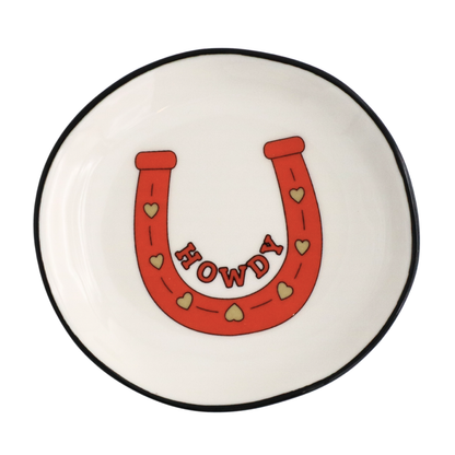 HOWDY w/ Horseshoe Round Trinket Tray - Round Trinket Tray