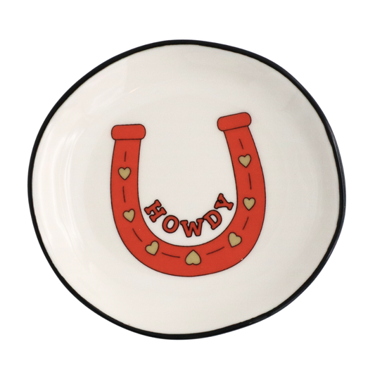 HOWDY w/ Horseshoe Round Trinket Tray - Round Trinket Tray