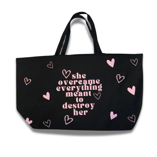 She Overcame Everything Meant to Destroy Her - Large Canvas Tote Bag