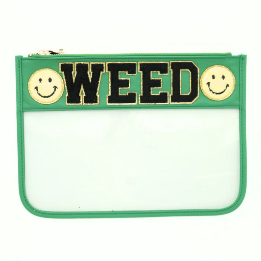 Weed & Smiley Face Clear Pouch w/ Chenille Patch Letters