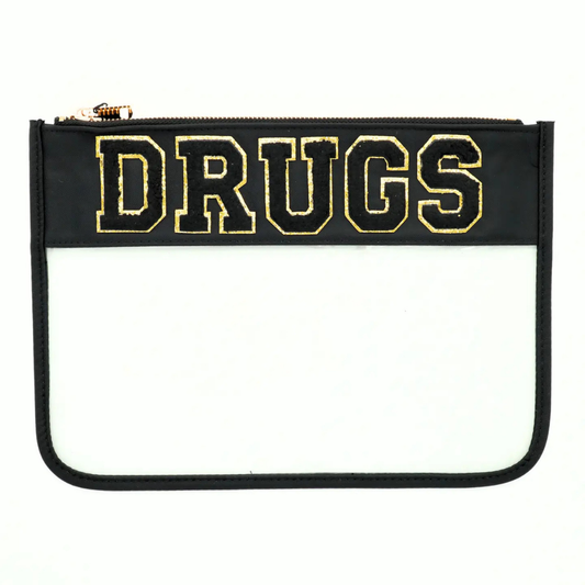 Drugs Black Nylon Clear Pouch w/ Chenille Patch Letters