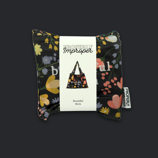 Beautiful Bitch - Floral Reusable Nylon Tote Bag