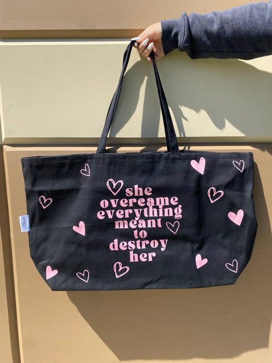 She Overcame Everything Meant to Destroy Her - Large Canvas Tote Bag