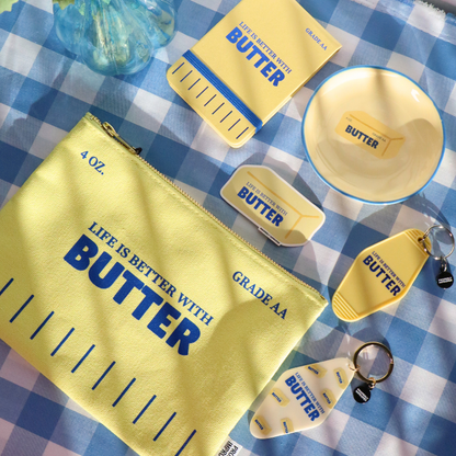 Butter with Blue Rim - Round Trinket Tray