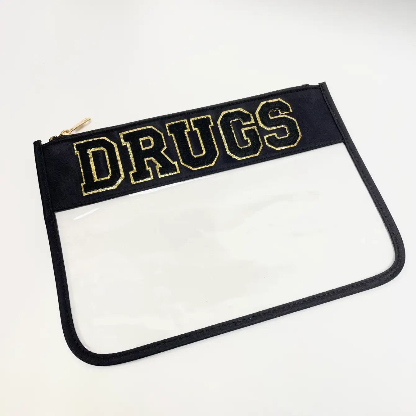 Drugs Black Nylon Clear Pouch w/ Chenille Patch Letters