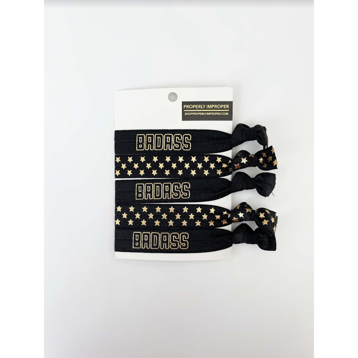 "Badass" Elastic Hair Ties - Black Gold Star