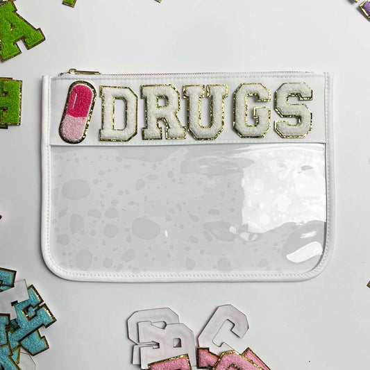 Drugs & Pills Clear Nylon Pouch w/ Chenille Letters