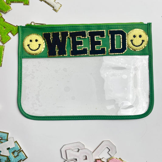 Weed & Smiley Face Clear Pouch w/ Chenille Patch Letters